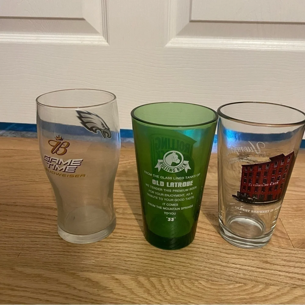 Beer Glass Bundle Rolling Rock Yuengling Budweiser Philadelphia Eagles Bar